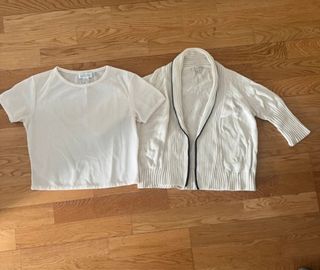 Conjunto Massimo Dutti beige y blanco - Talla XS