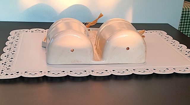 Portamestoli shabby ceramica smaltata color panna