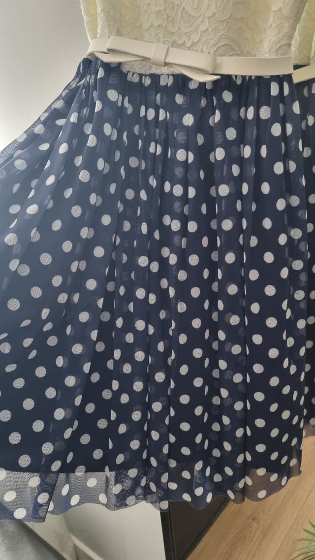 Vestido cóctel lunares blanco & azul - Talla M