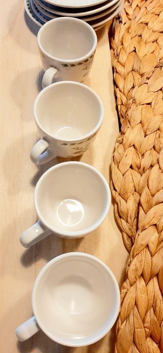Juego 5 tazas café + platos estilo rústico