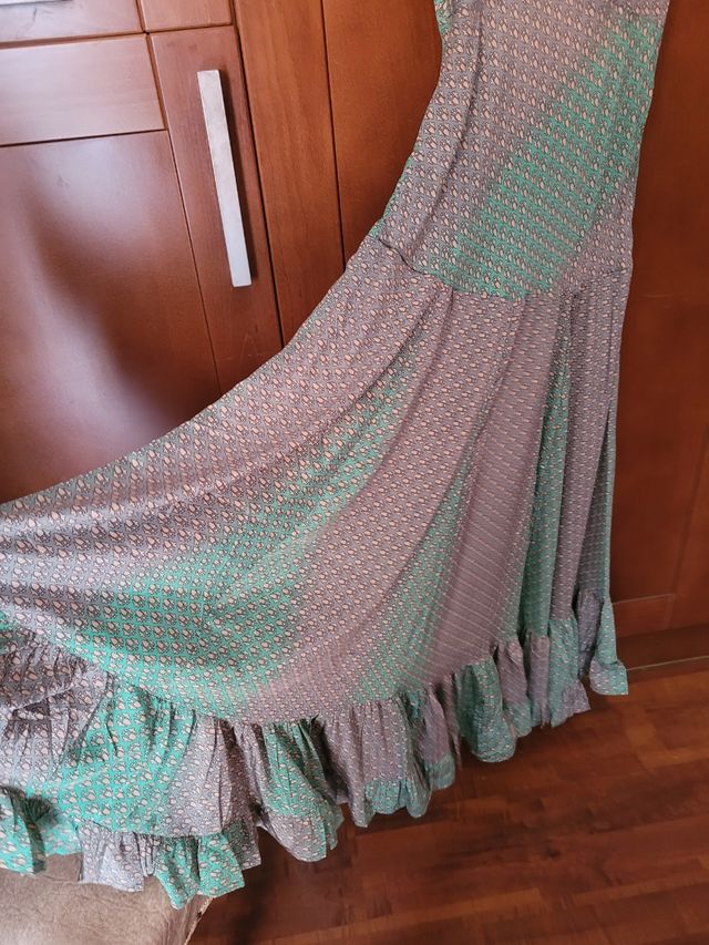 Vestido largo estampado gris-teal