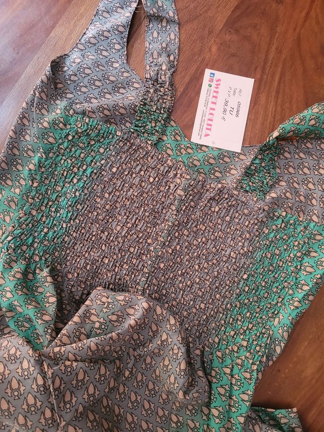 Vestido largo estampado gris-teal