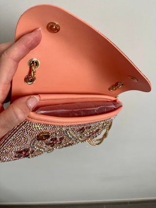 Bolso Fiesta con Strass rosa palo y dorado