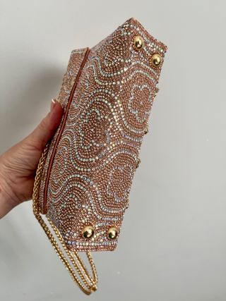 Bolso Fiesta con Strass rosa palo y dorado