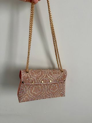Bolso Fiesta con Strass rosa palo y dorado