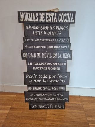 Cuadro madera "Normas de esta cocina"
