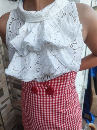 Traje gitana  rojo blanco