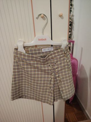 Falda Zara niña cuadros marrón-verde, talla 6