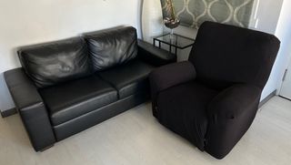 Sofá 2 plazas & sillón relax negro