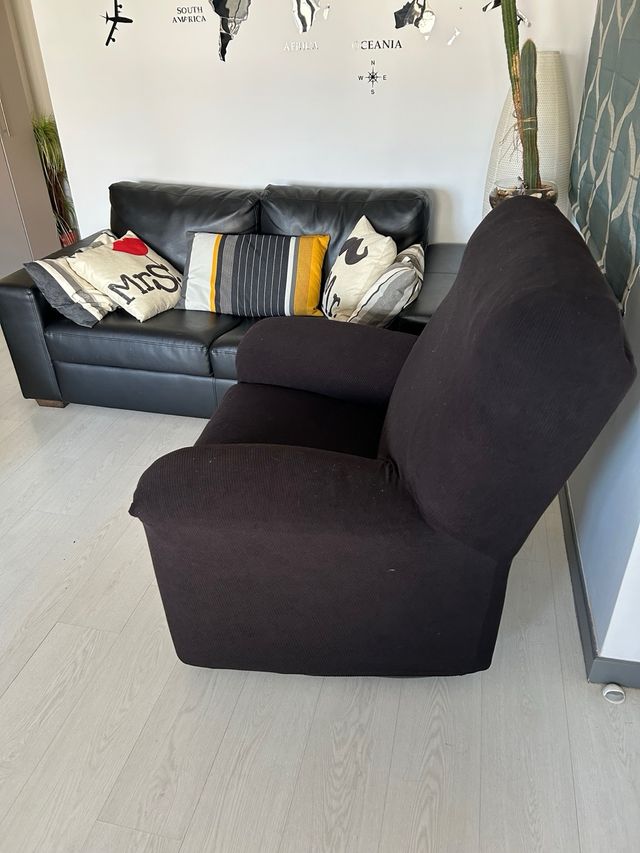 Sofá 2 plazas & sillón relax negro