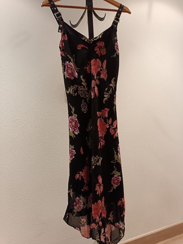 Vestido floral negro - rojo