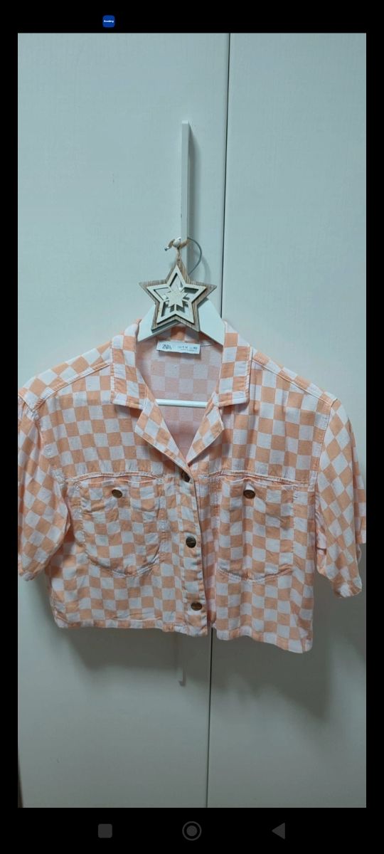 Camisa corta de cuadros. Un solo uso.