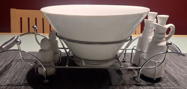 Ensaladera porcelana blanca + 2 recipientes