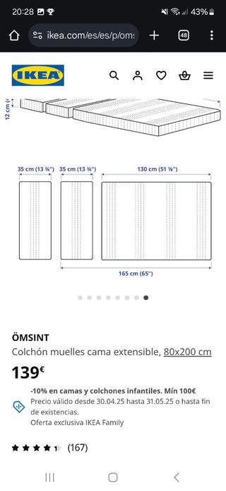 Colchón IKEA ÖMSINT 80x200