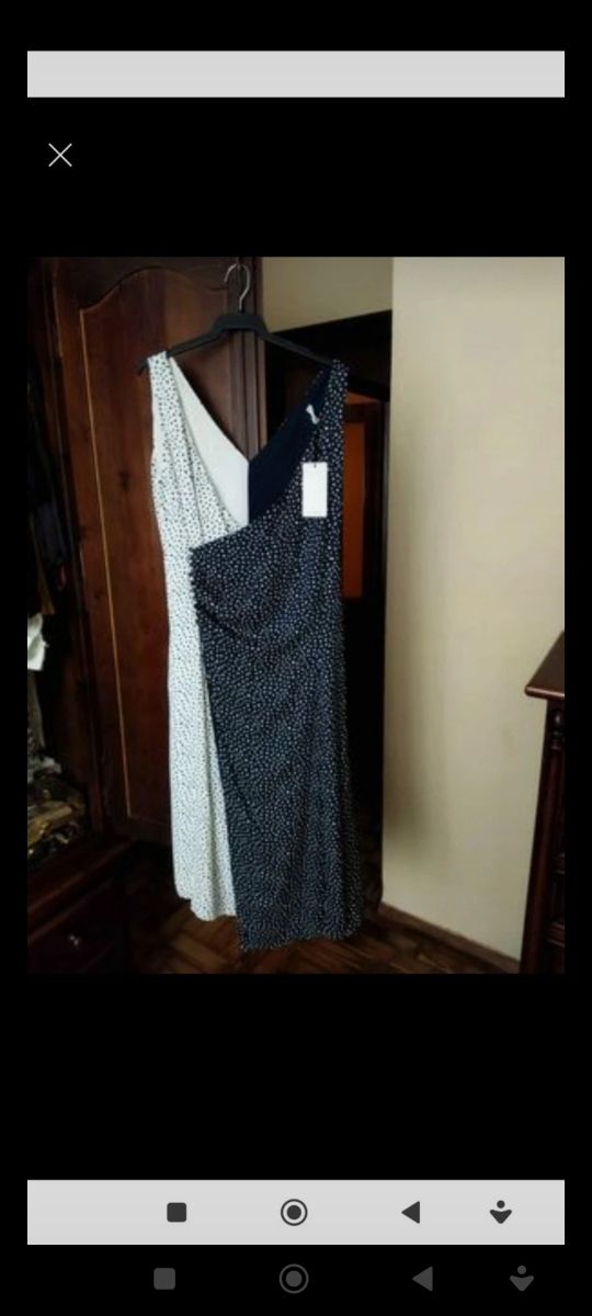 Vestido Mango gasa blanco y azul marino