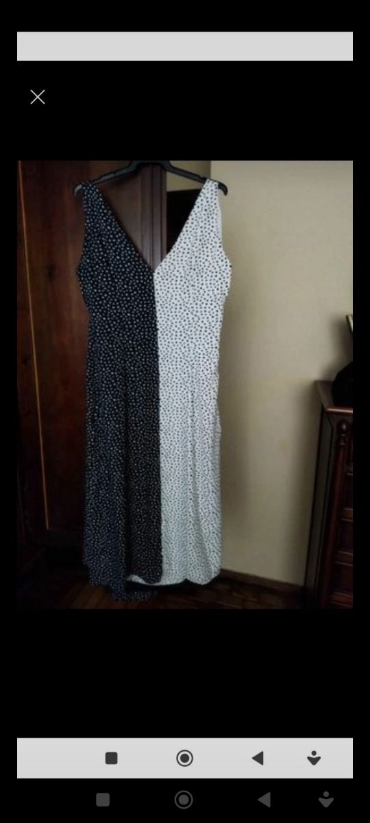 Vestido Mango gasa blanco y azul marino