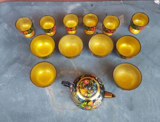 Servizio 13 pz. legno vintage Khokhloma Russia