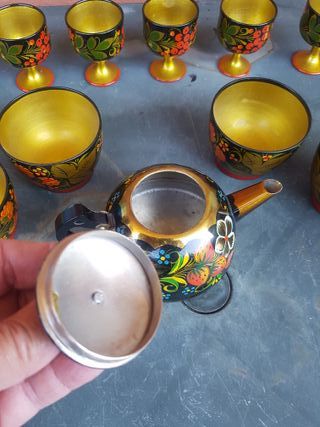 Servizio 13 pz. legno vintage Khokhloma Russia