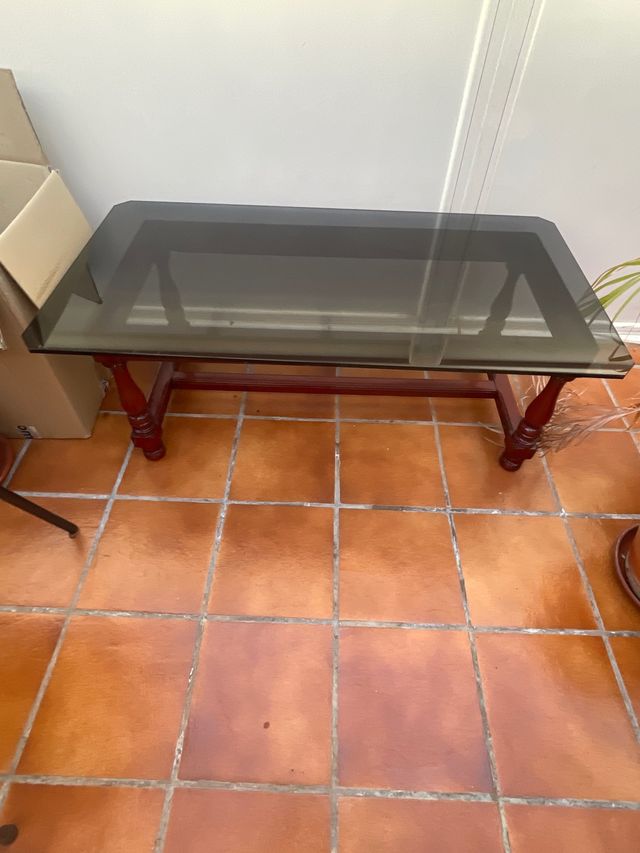 Mesa centro madera cristal