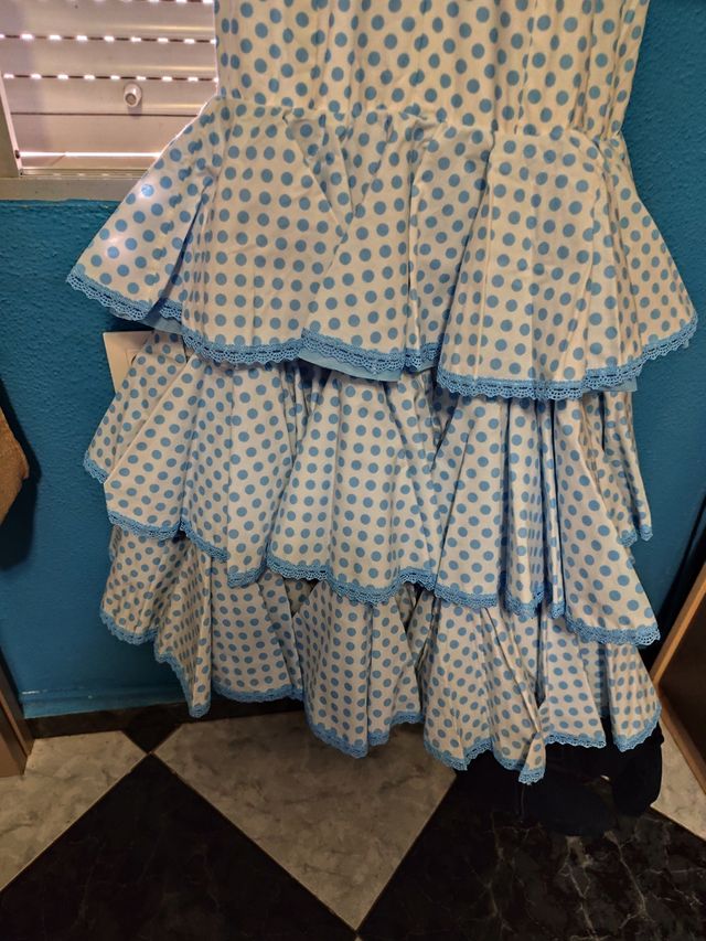 Traje Flamenca lunares azul y blanco