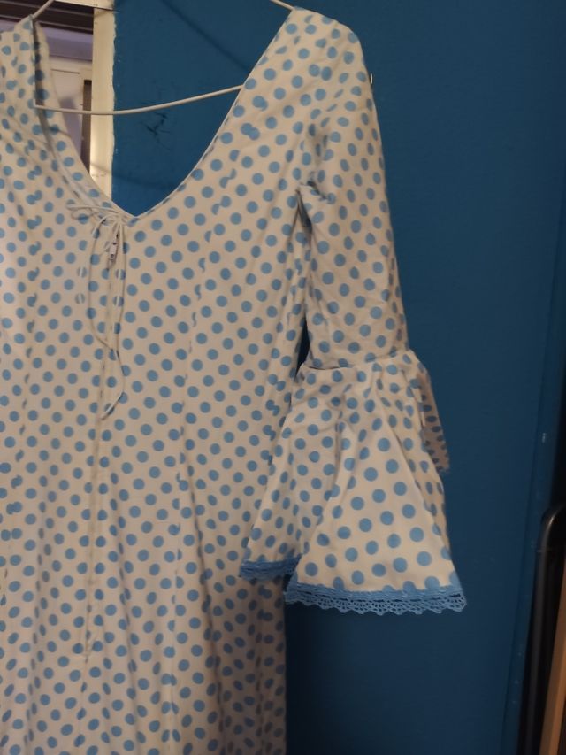 Traje Flamenca lunares azul y blanco