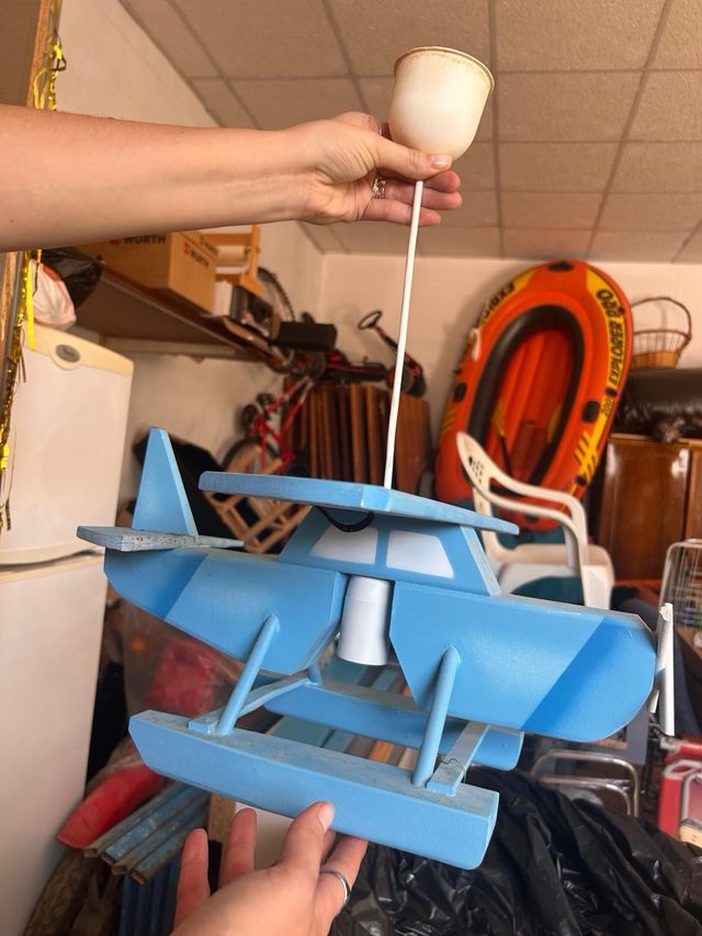 Lampara Avión Madera Azul