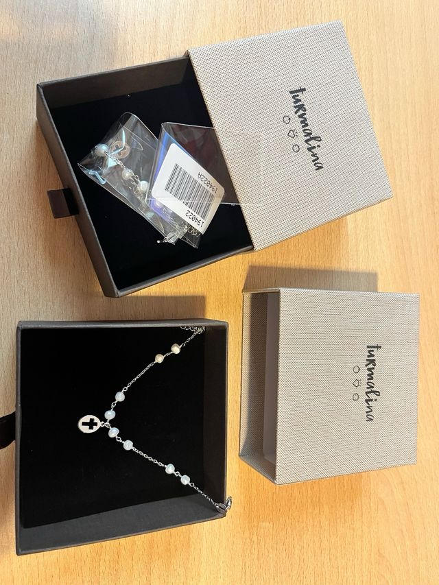 Pulsera Turmalina plata y perla