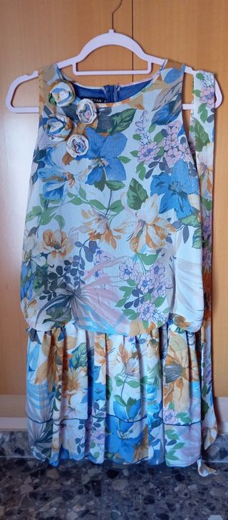 Vestido CEREZAS flores multicolor Talla M.