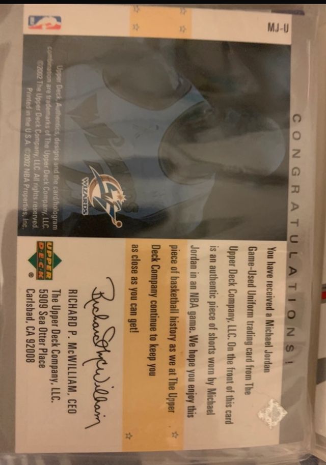 Carta Upper deck Michael Jordan Wizards Jersey