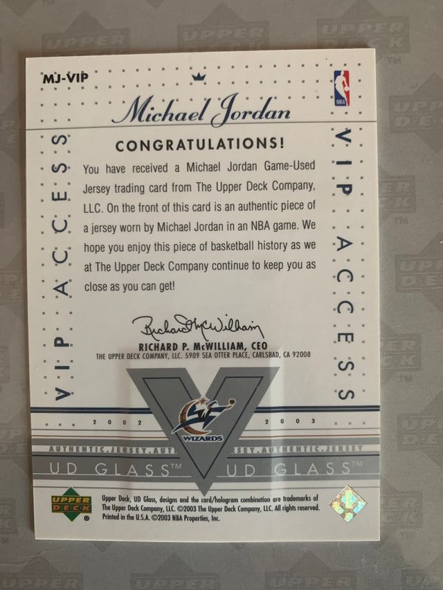 Carta Upper deck Michael Jordan Wizards Jersey