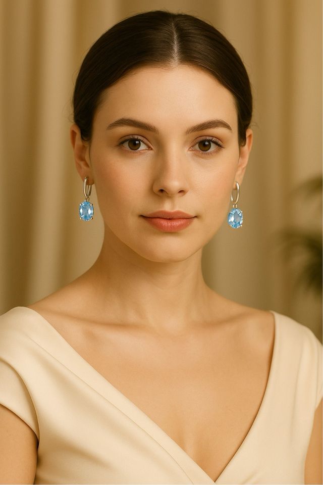 Pendientes Gota de Aguamarina en Plata de Ley – Diseño Exclusivo y Hecho a Mano