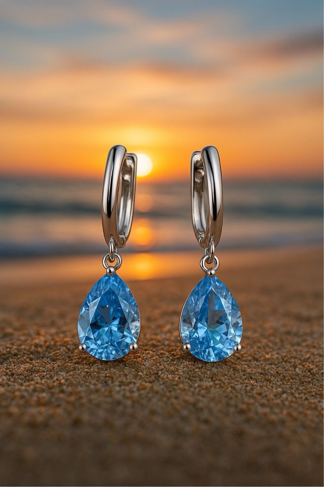 Pendientes Gota de Aguamarina en Plata de Ley – Diseño Exclusivo y Hecho a Mano