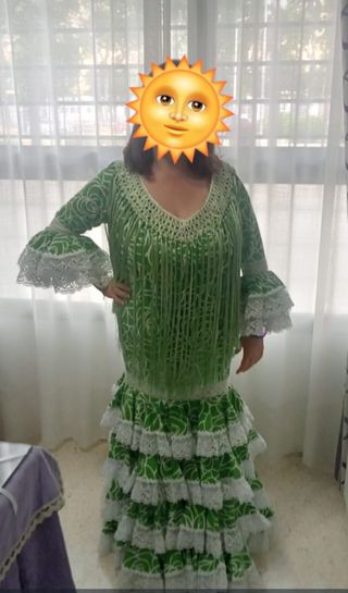 Traje Flamenca Piqué Encaje Verde