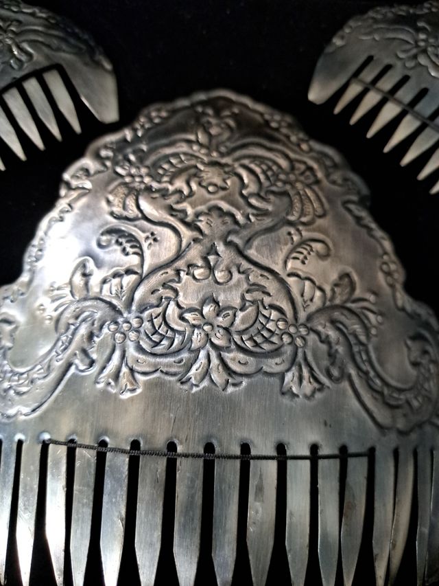 Peinetas plata antigua - 3 piezas