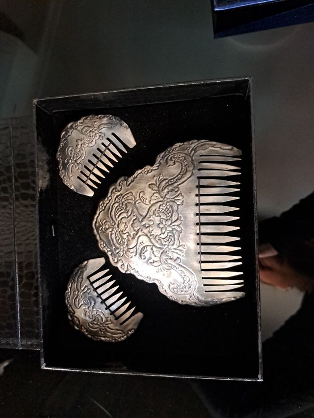 Peinetas plata antigua - 3 piezas