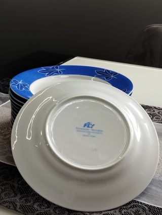 12 Platos Postre Porcelana Azul