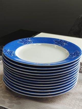 12 Platos Postre Porcelana Azul