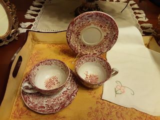 Set 2 tazas té con plato Cartuja Sevilla Antiguo