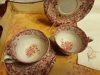 Set 2 tazas té con plato Cartuja Sevilla Antiguo