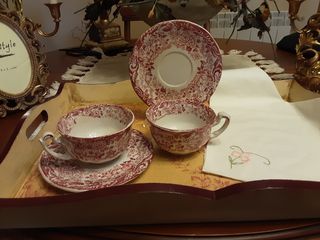 Set 2 tazas té con plato Cartuja Sevilla Antiguo