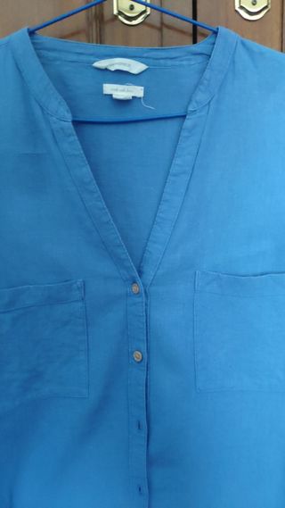 Camisa lino azul manga larga