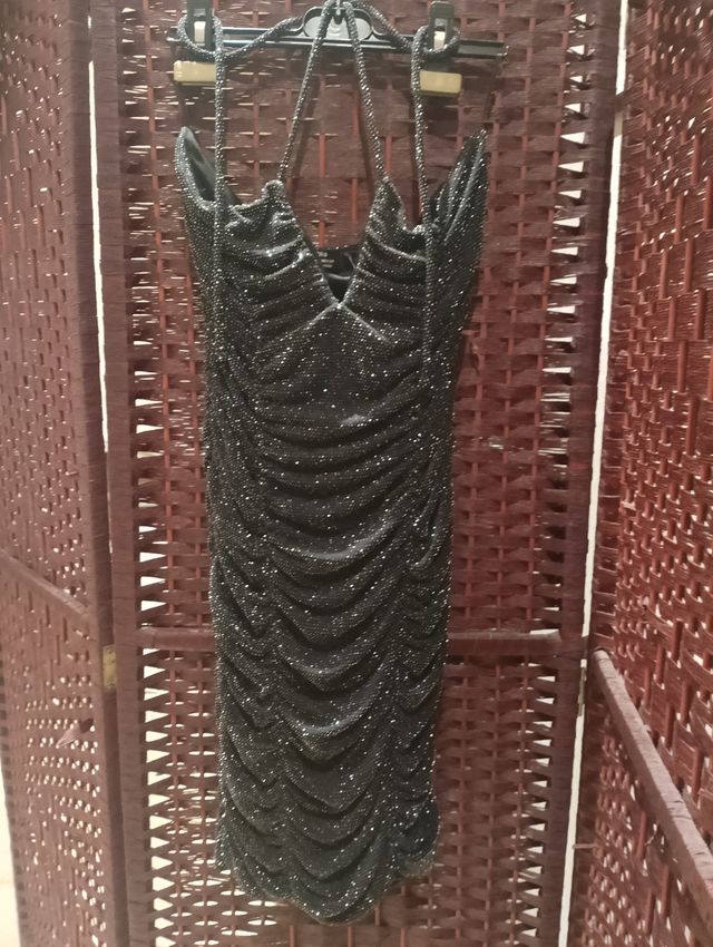 Vestito tubino nero brillantinato party