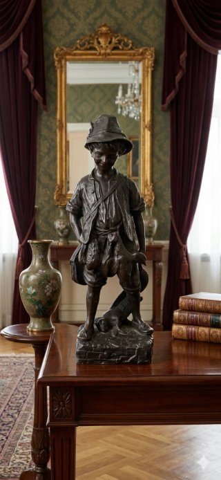 Figura de bronce niño cazador