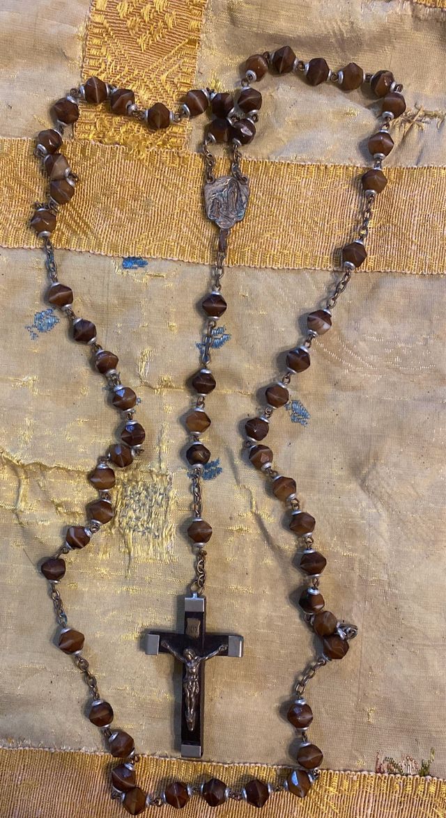 Rosario antico in vetro - marrone