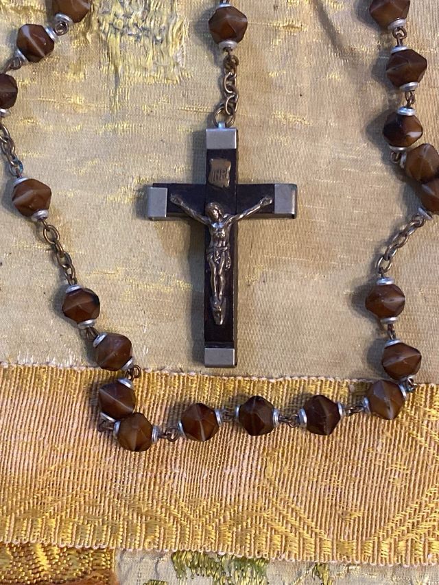 Rosario antico in vetro - marrone