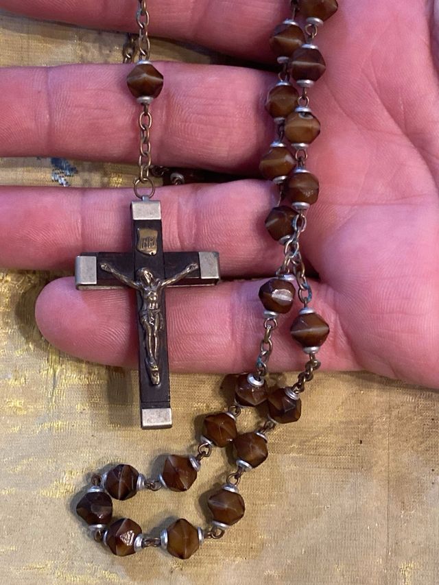 Rosario antico in vetro - marrone