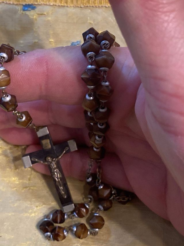 Rosario antico in vetro - marrone