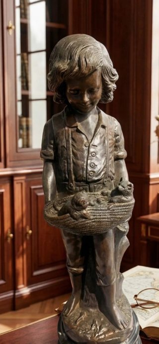 Figura de bronce niño con perritos