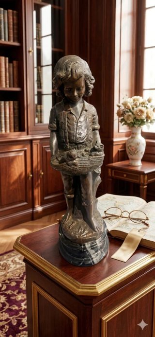 Figura de bronce niño con perritos