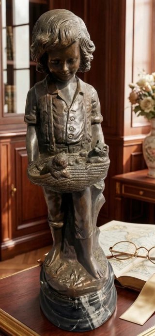 Figura de bronce niño con perritos